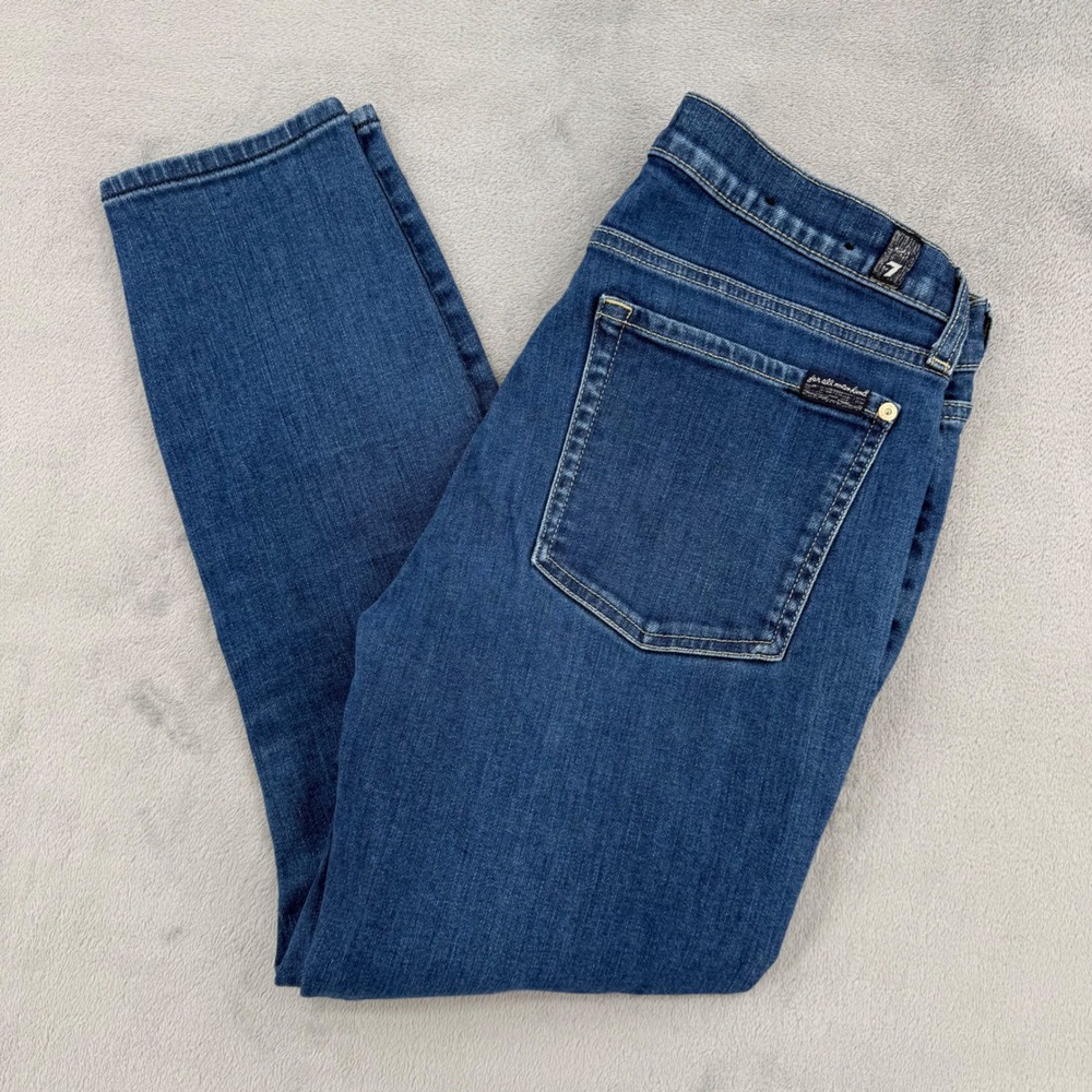7 For All Mankind Womens Size 30 The Ankle Skinny Jeans Medium Wash Blue Denim